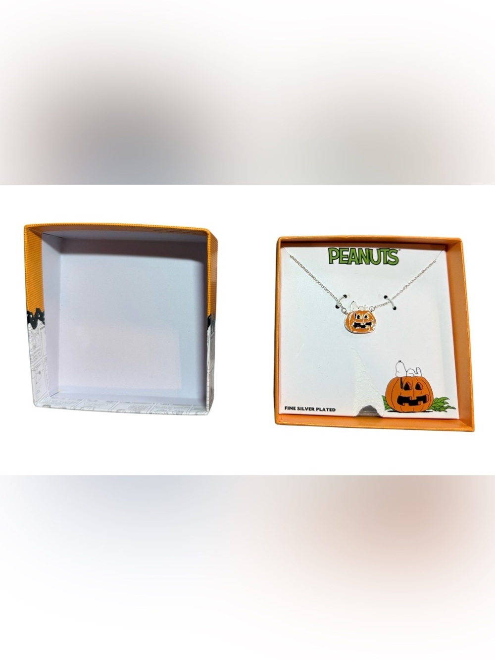 Peanuts Snoopy Jack O Lantern Pumpkin Halloween Necklace Silver Plated NIB - Picture 3 of 5